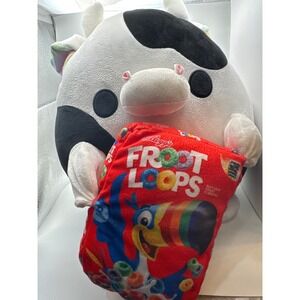 Squishmallow Cow Plush Toy with‎ Fruit Loops Blanket